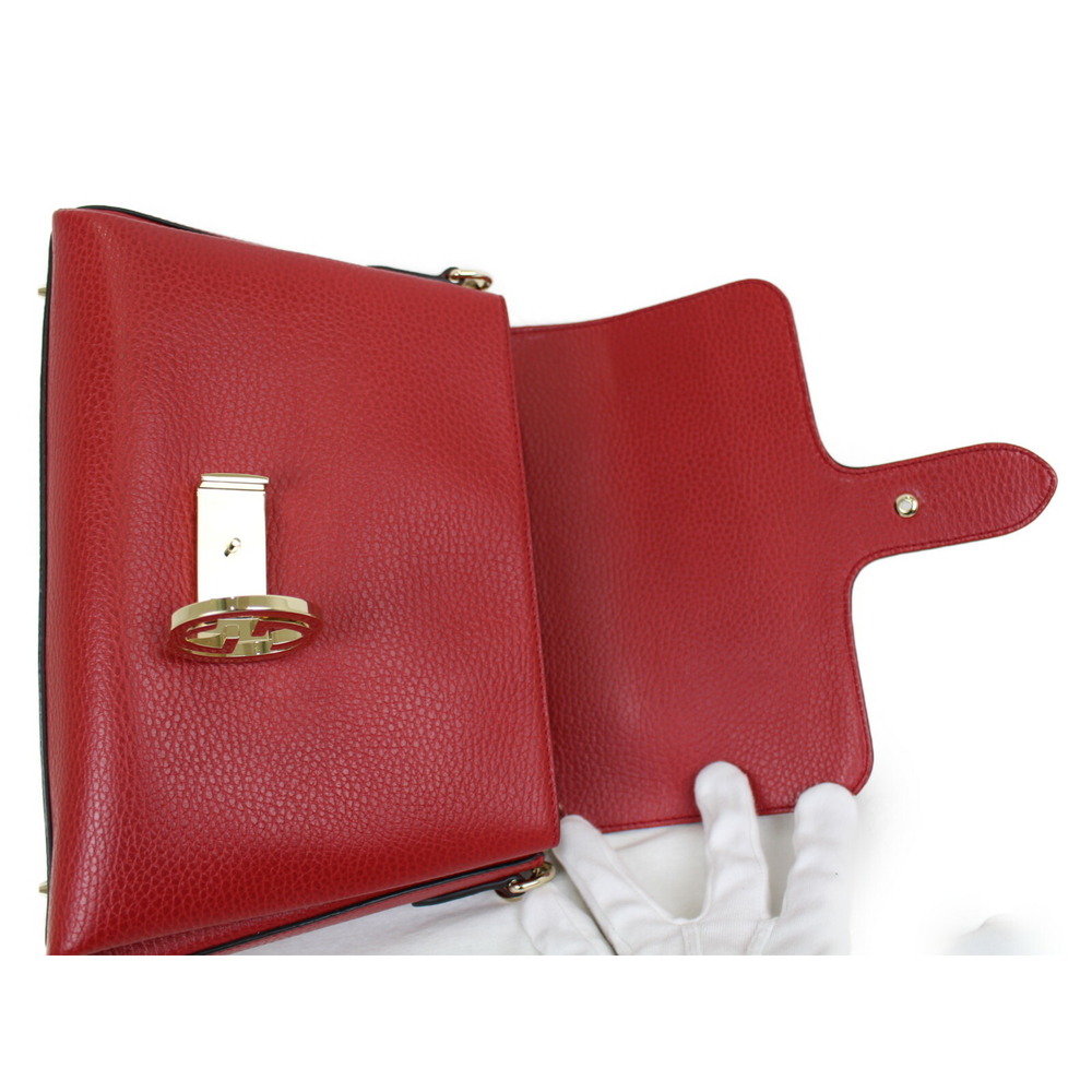 Gucci Interlocking GG Chain Shoulder Bag Red Leather Handbag - Picture 6 of 7